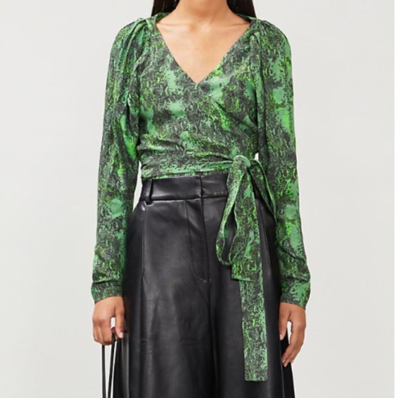 ROTATE Birger Christensen Nancy Snakeskin Blouse Green - Picture 1 of 6